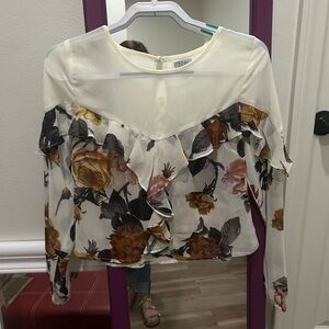 NWT Tobi White Floral Ruffled Long Sleeve Blouse